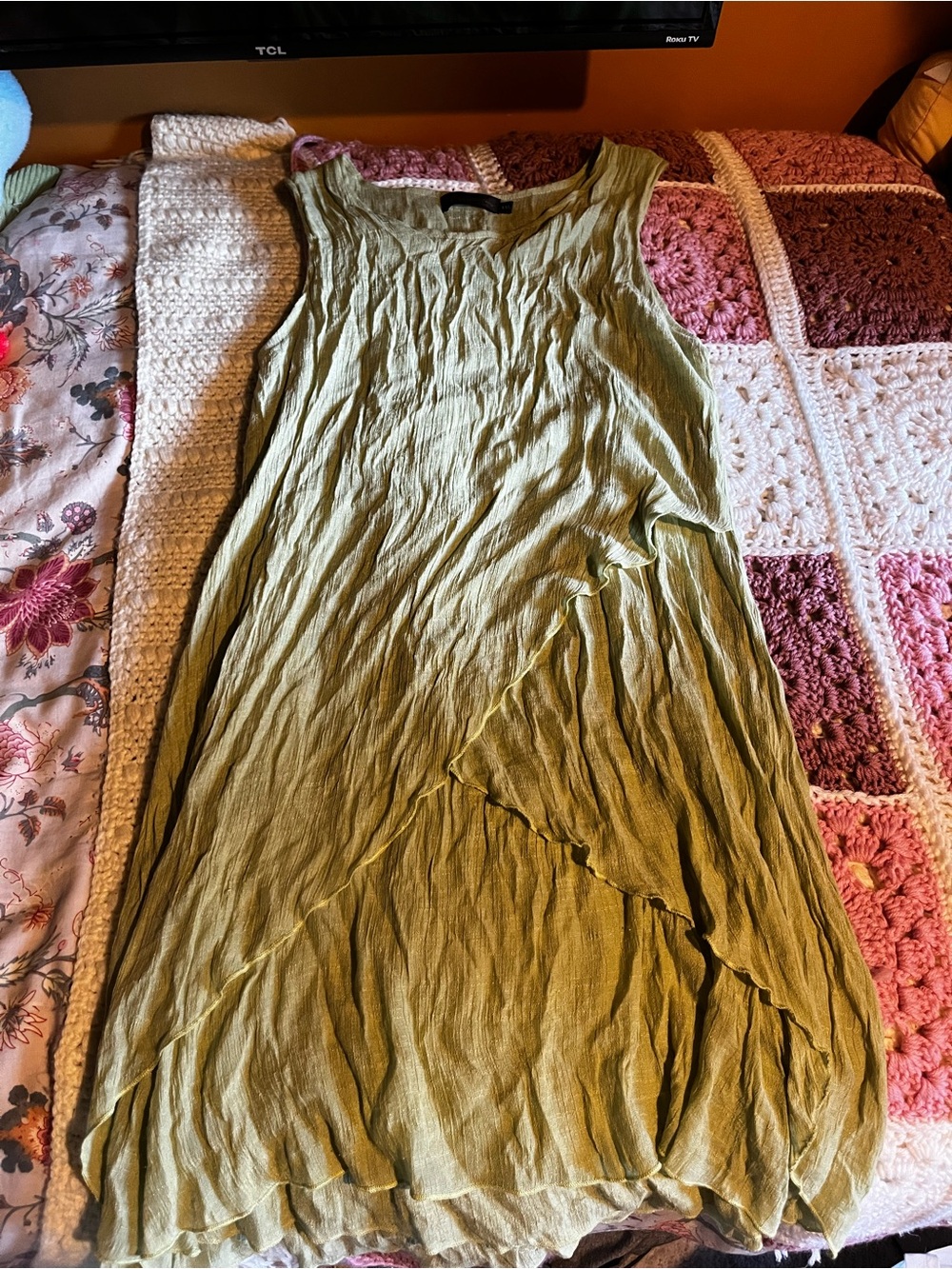 Sleeveless Light Olive Green Layered Maxi Dress - Women